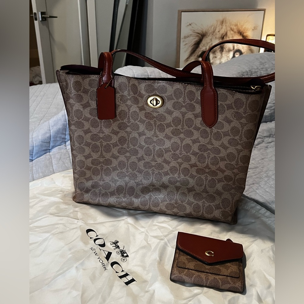 Coach Brown Signature Tote Bag with wallet and duster bag